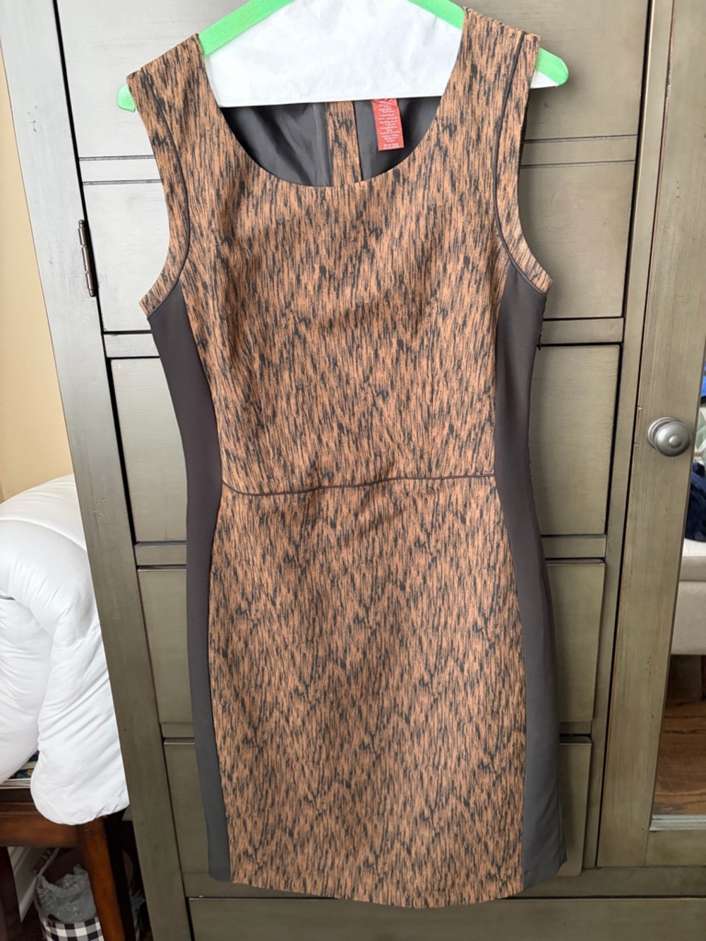 Olsen Europe Brown Patterned Sheath Dress with Contrast Panels